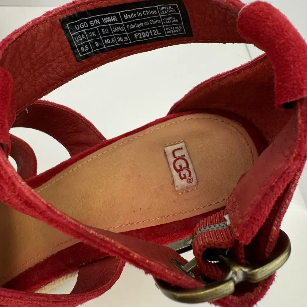 Ugg‎ Red Lauri Suede Leather Espadrille Platform Wedge Sandals Sz 9.5